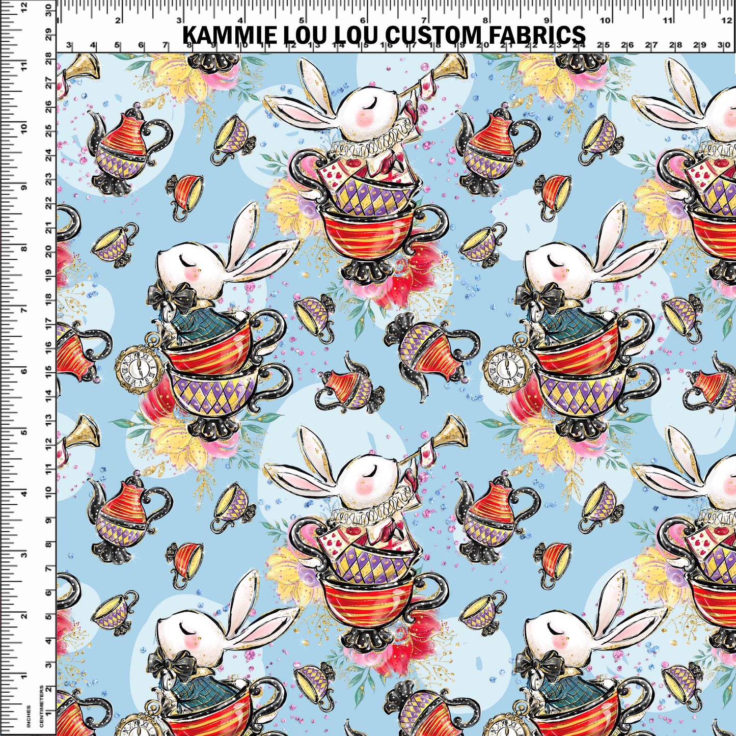 R107 Pre-Order Wonderland Tea Party - Stacked Rabbits Blue
