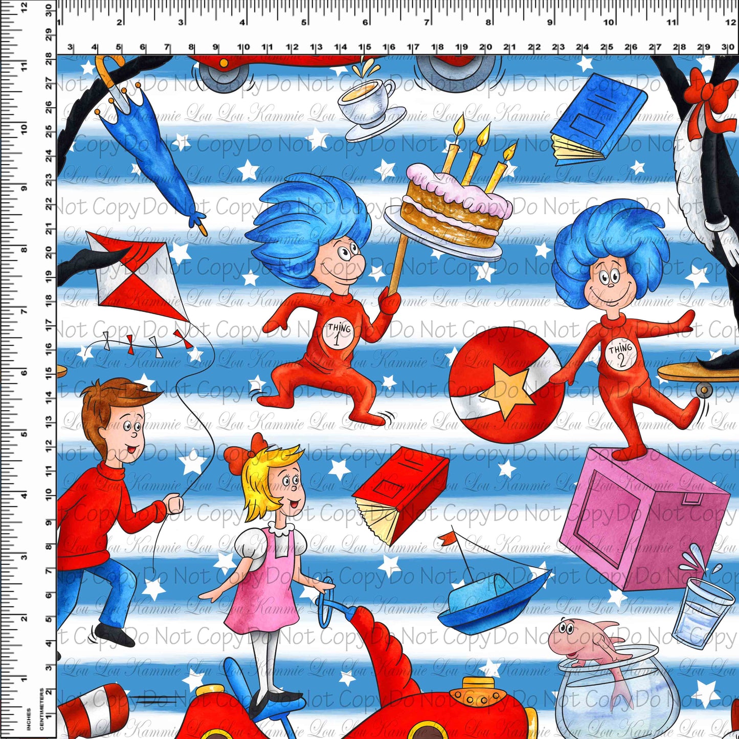 R124 Pre-Order Crazy Cat - One Rainy Day - Main Toss - Blue Stripes