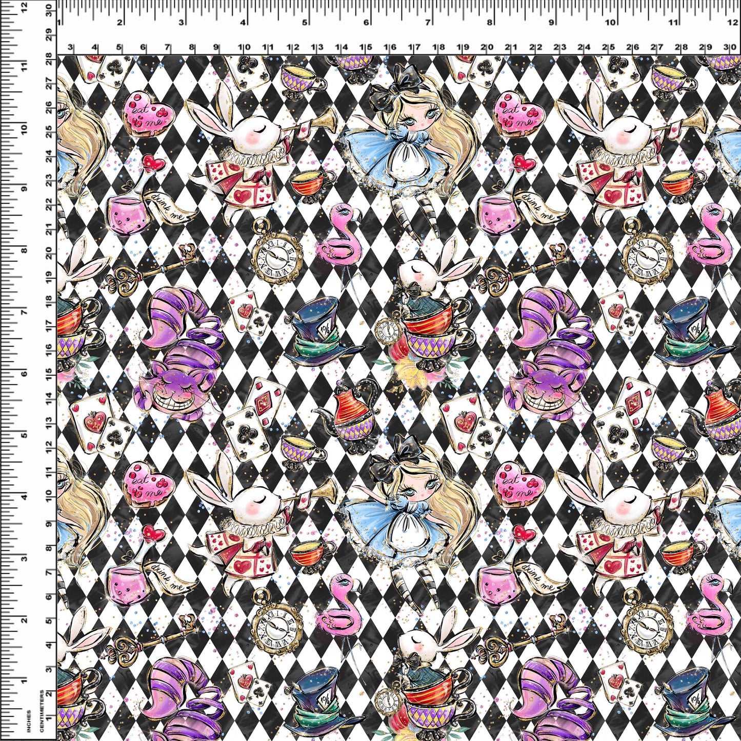 R107 Pre-Order Wonderland Tea Party - Main Toss -Black and White Harlequin - SMALL SCALE
