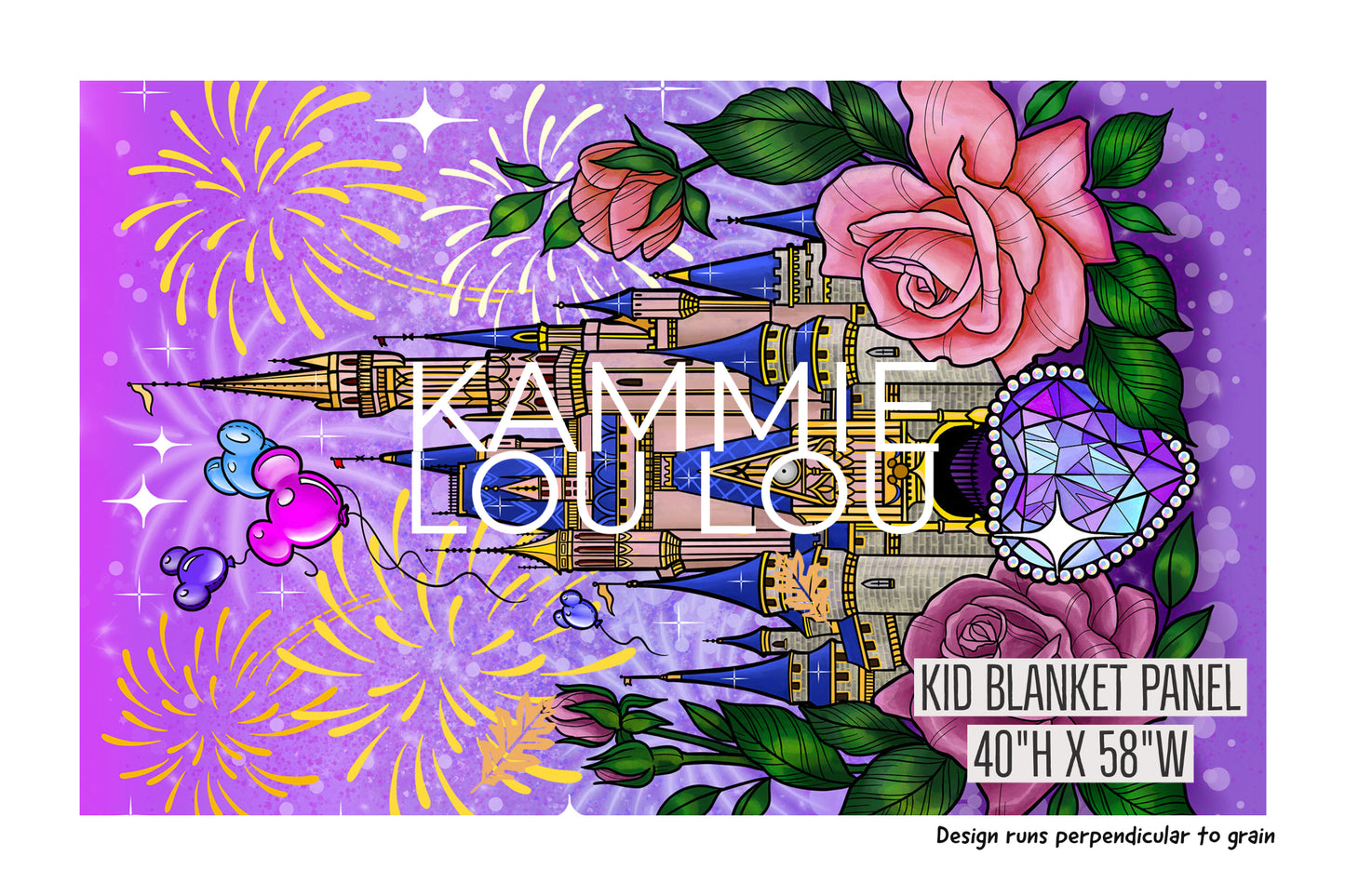 R122 Pre-Order: Blank-a-palooza - Floral Castle - KID BLANKET PANEL (40H x 58W)