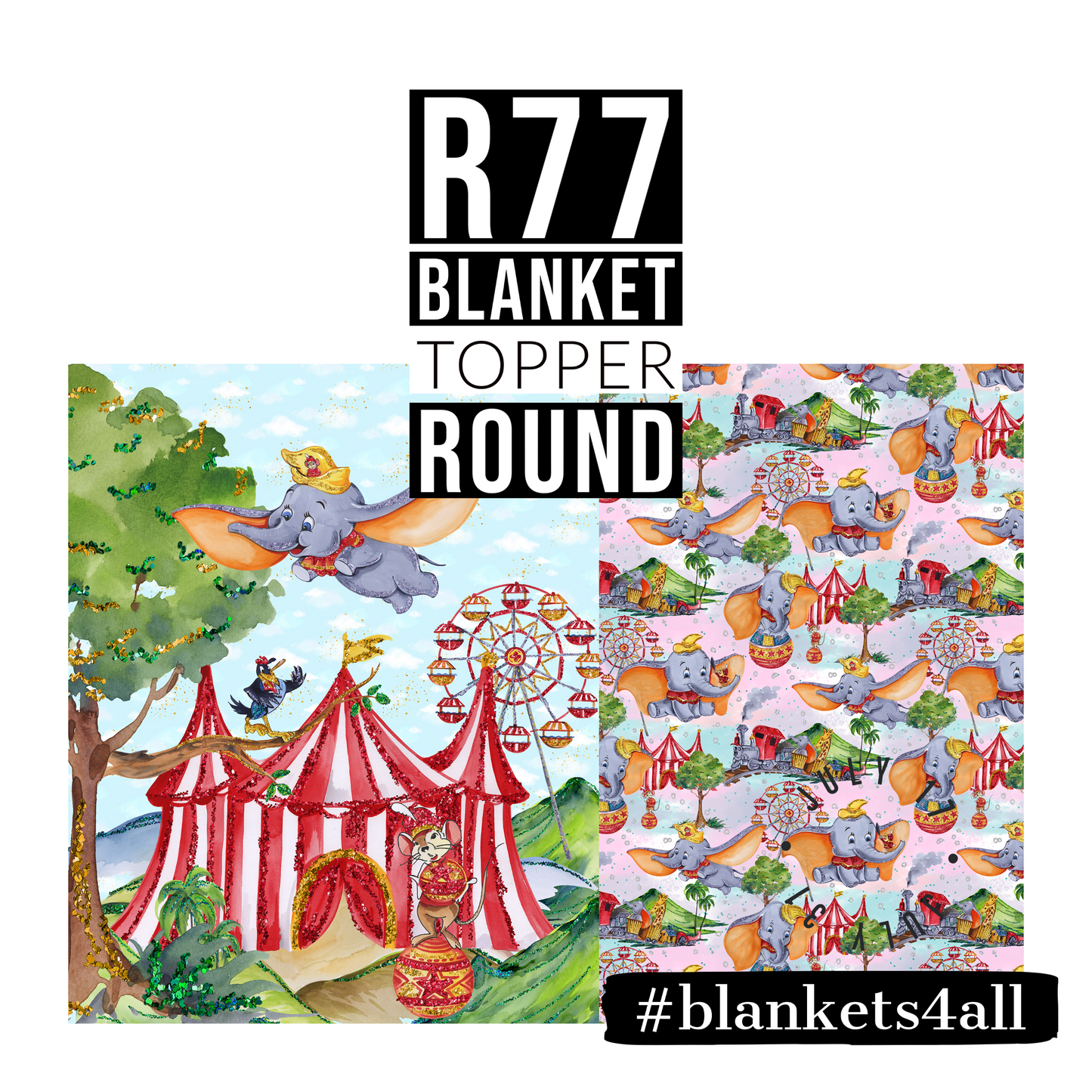 R122 Pre-Order: Blank-a-palooza - Flying Elephant - TODDLER BLANKET SET PANEL
