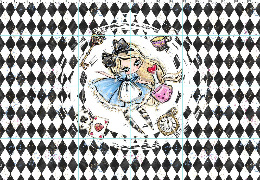 R107 Pre-Order Wonderland Tea Party - Panel 2 - Black and White Falling - adult