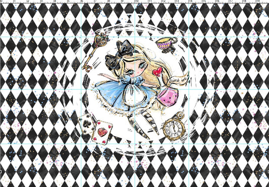 R107 Pre-Order Wonderland Tea Party - Panel 2 - Black and White Falling - adult
